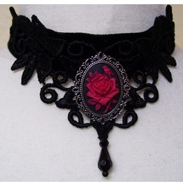 Gothic victorian black velvet and lace red cameo choker_necklaces_2